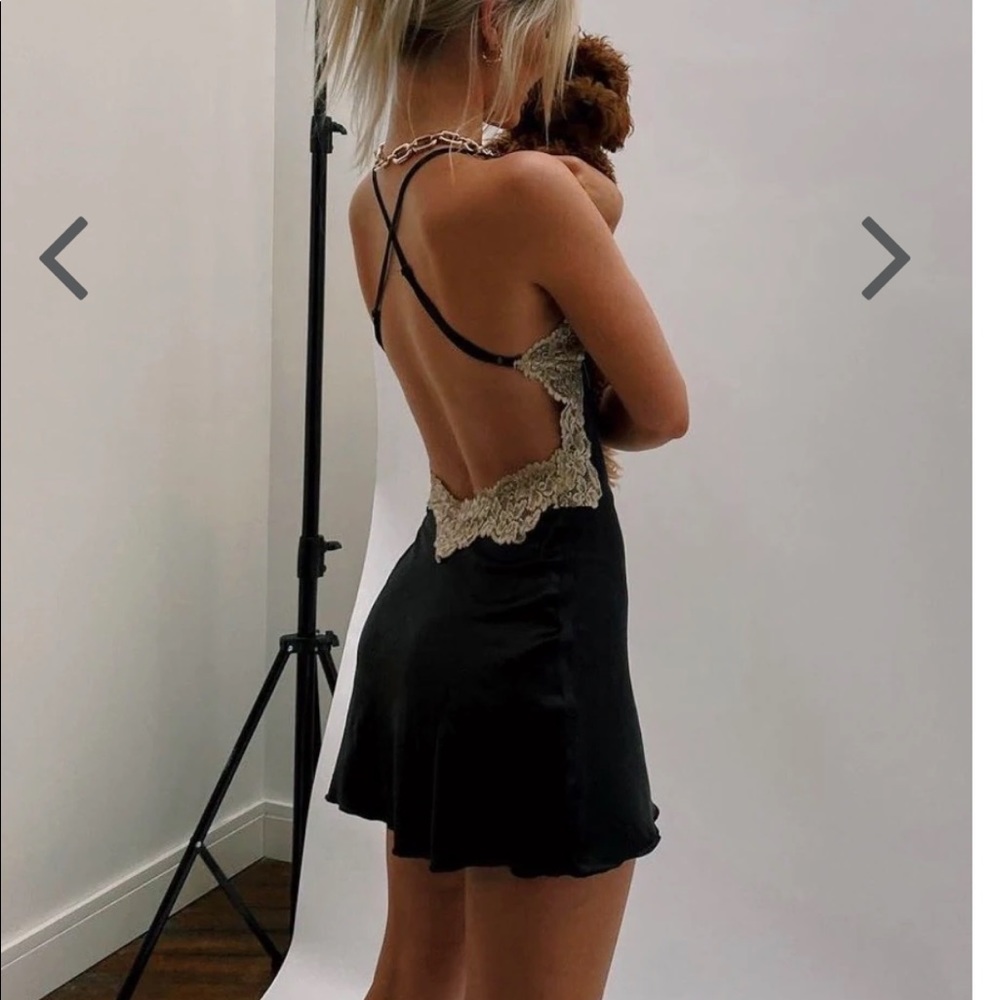NWT Verge Girl French slip dress lace backless in black